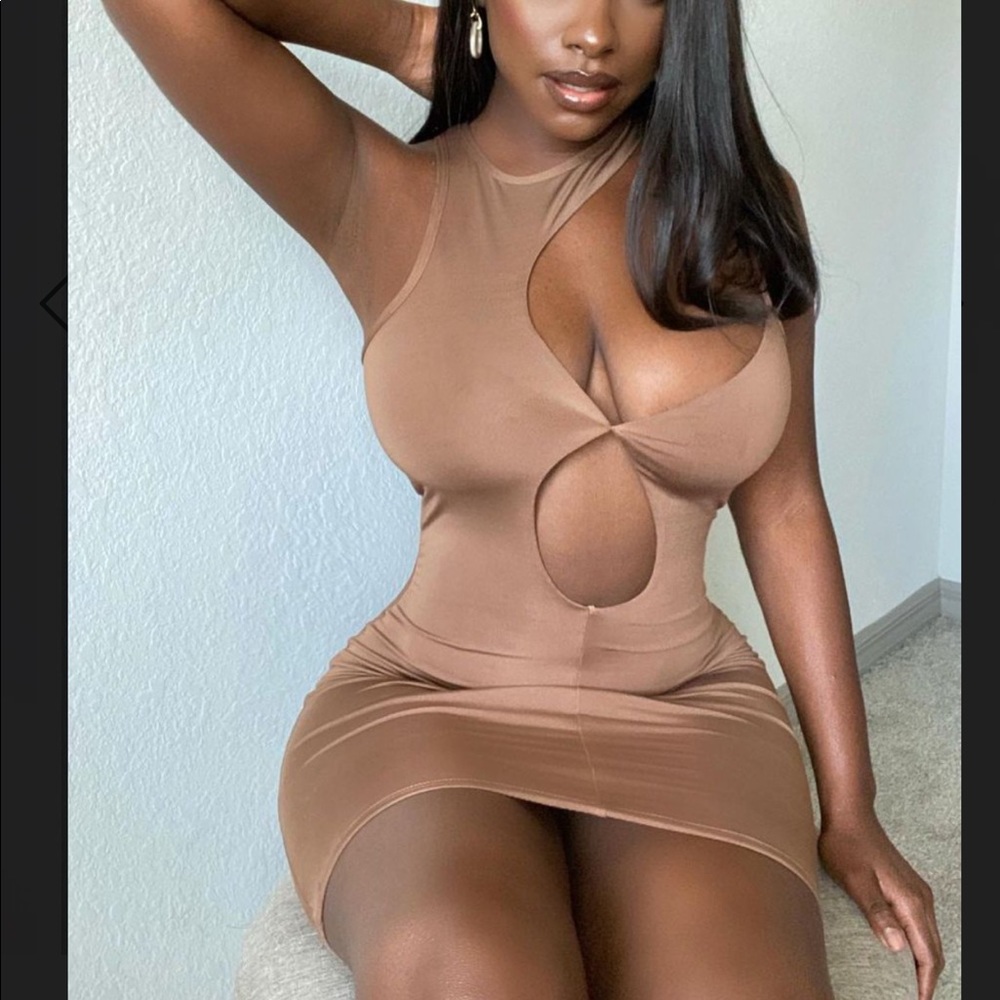 Nude Sleeveless Cutout Mini Dress